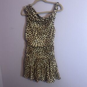 Another Story Y2K Leopard Print Ruched Grommet Mini Dress Shorts Size Large